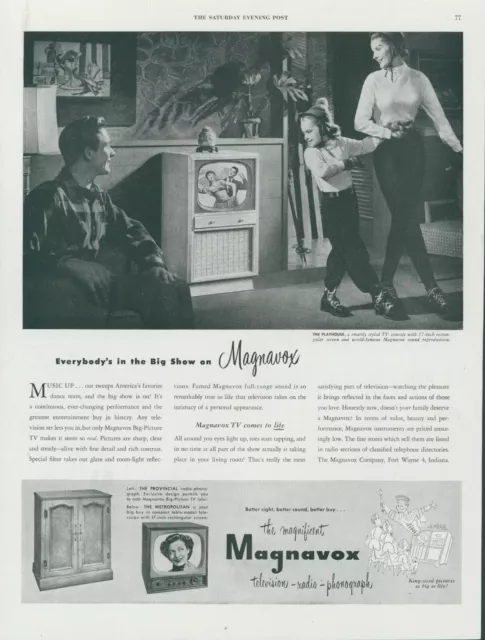 1951 Magnavox Television Mom Daughter Dancing TV On Dance Team Print Ad SP8