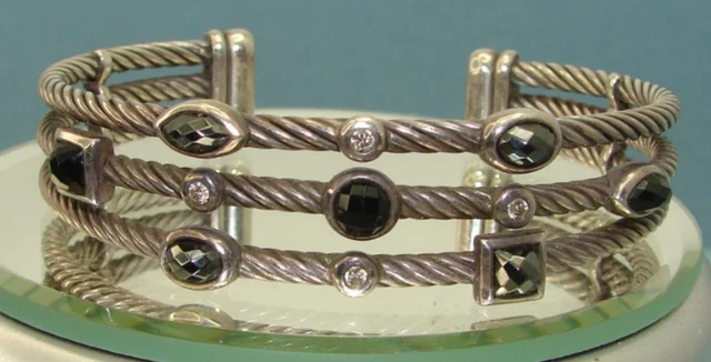 David Yurman Sterling Silver Black Onyx Hematite & Diamond Cable Confetti Cuff David Yurman Sterling Silver Black Onyx Hematite & Diamond Cable Confetti Cuff