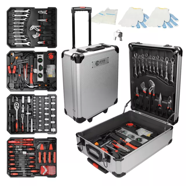 Boîte à outils 949 pcs malette à tirer trolley caisse valise rangement aluminium