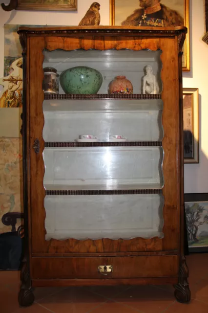 Spät Biedermeier Schrank mit Glastür um 1850 4 Fächer altes Glas 153 x 95,5 x 50