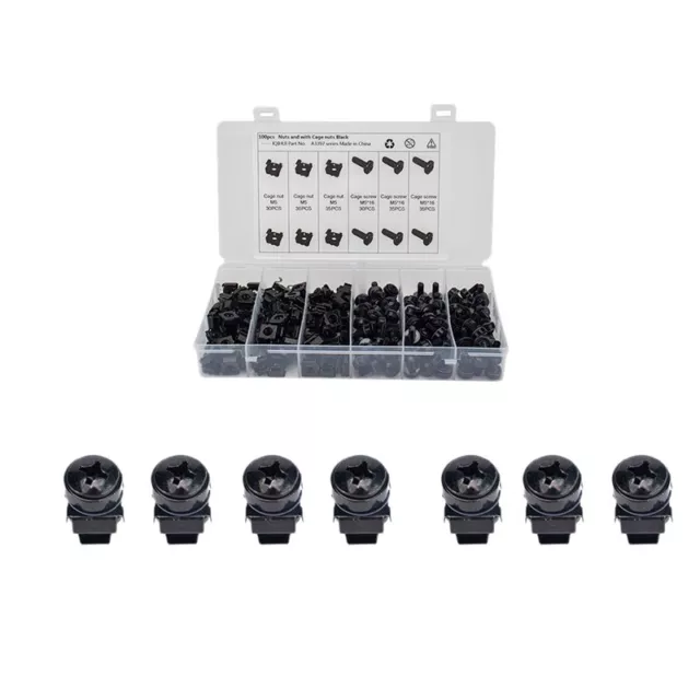 100Pcs M5 12mm Nuts and Screw Screw with Cage Nuts Black for Server Rack1068