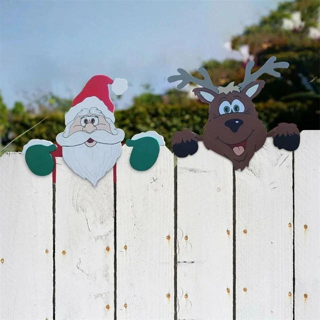 Santa Claus Fence Peeker Christmas Decor Outdoor Festivity To The Occasion Art