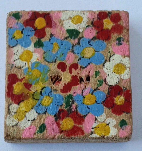 1 bouton ancien en bois peint à la main - Superbe ! 20 mm x 20 mm