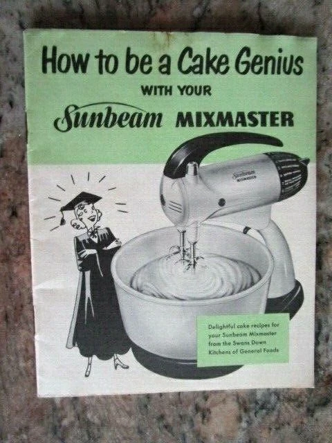 Vintage Sunbeam Mixmaster "How to be a Cake Genius" 1951 General Food Corps -E8K