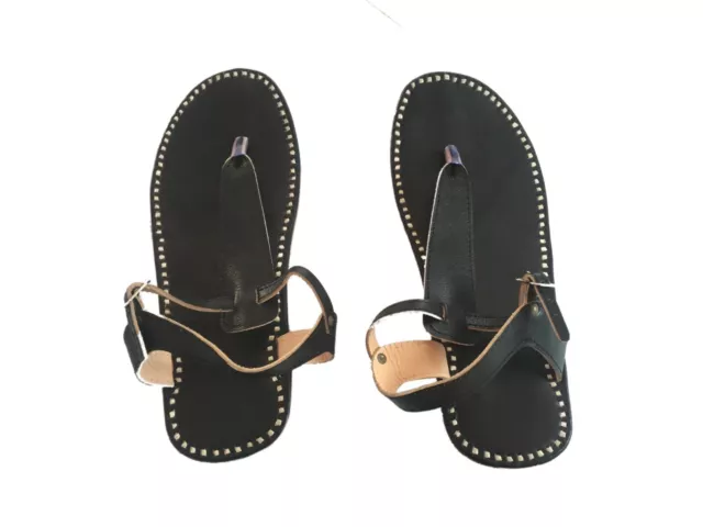 Black leather slippers mens sandals Buckle flip flops casual slippers male flats