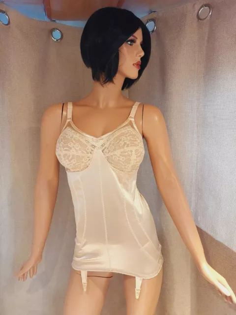Silhouette Vintage Cintura Corpo Intero/Corselette Pelle Tono Uk Taglia 38C #113