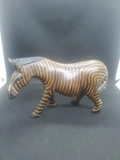 Handcarved Wooden African Zebra Sculpture Made in Kenya Art walking