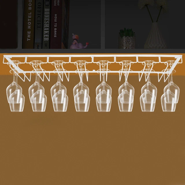 Under Cabinet Metal Stemware Rack Hanging Shelf Glassware Holder Bar Organizer