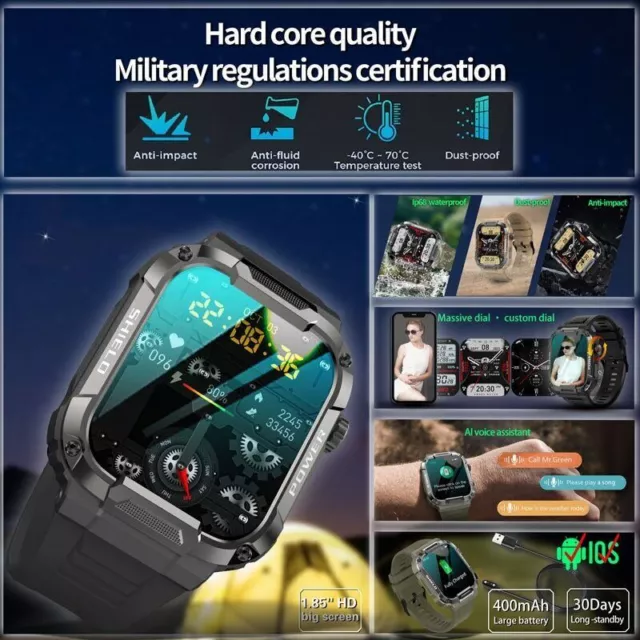 Men's Smart Watch Military Fitness Tracker Heavy Duty Waterproof Sport Watch NEW 3
