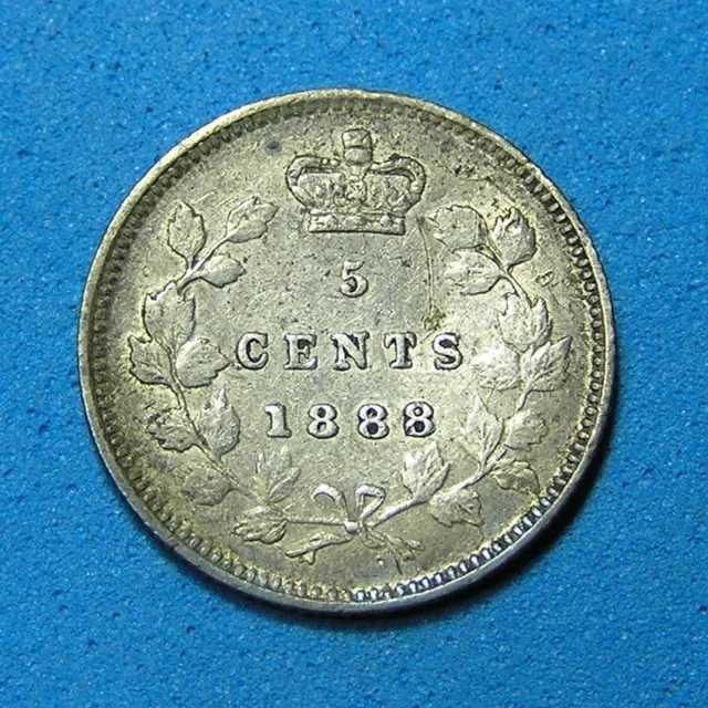 1888 Canada 5 Cents .925 Silver Coin, nice collectible VF grade