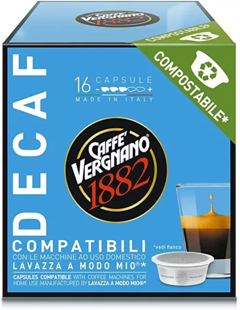 128 Capsule Vergnano compatibili A Modo Mio Decaffeinato Compostabile