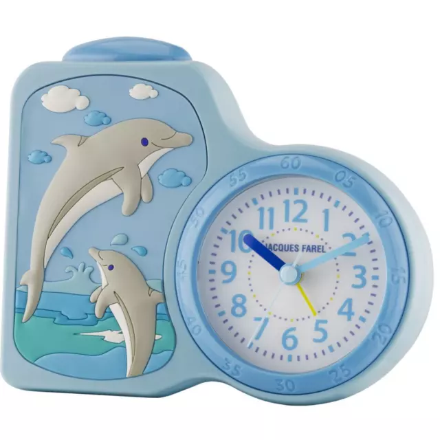 JACQUES FAREL Réveil pour Enfants Analogue Quartz Dauphins ACB 712 DO Bleu Clair