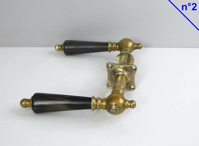 Ancienne Paire de Poignée Béquille en Bronze et Corne,Rosace,XIX Époque Empire