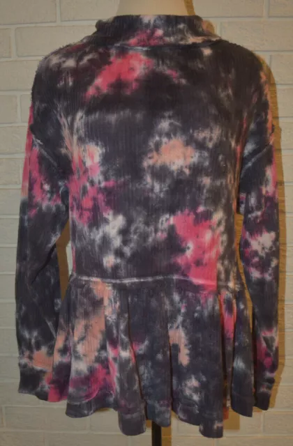 Women's True Craft Pink Tie Dye Peplum Long Sleeve Pullover Top Size M, L, XL