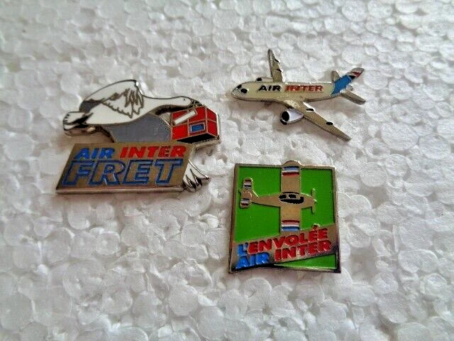 Job lot of 3 Air Inter airline aeroplane related rare metal lapel pins