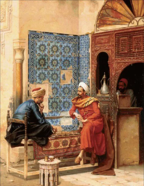 Huge art Oil painting Male portraits Arab people playing The Chess Game canvas