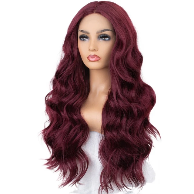 AU 26inch Women Lace Front Wig Full Head Wavy Dark wine red Heat Resistant Hair