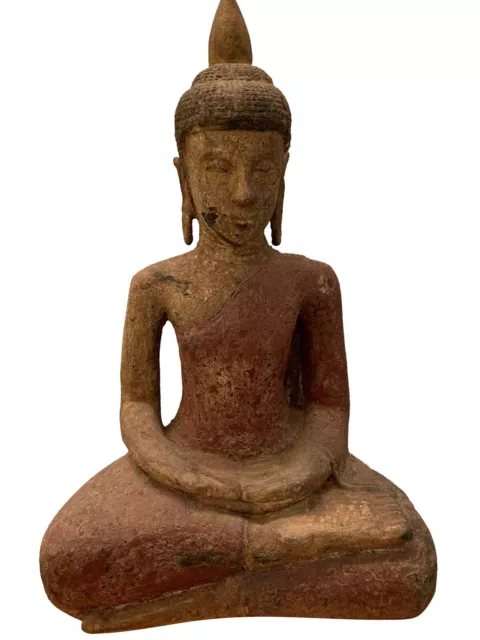 Antique Khmer Style SE Asia Seated Wood Meditation Buddha Statue - 56cm/22"