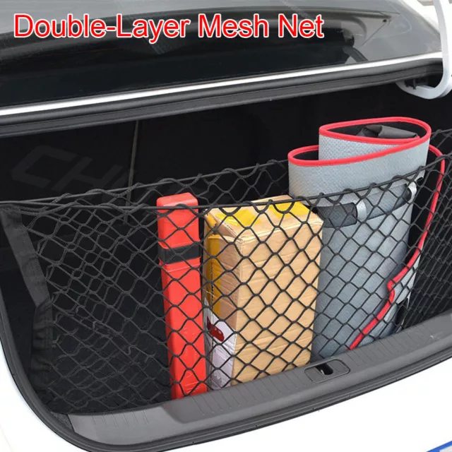 Car Rear Cargo Velcro Organizer Storage Elastic String Net Mesh Pocket Trunk Bag