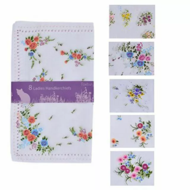 20 Pack Ladies Hankies Handkerchiefs White Floral Print Cotton Polyester