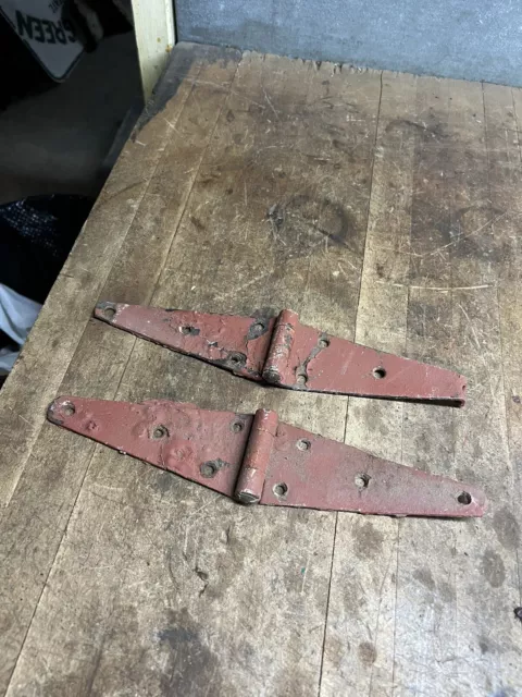 Antique Primitive Barn Door Strap Hinges Blacksmith Forged Wrought Iron Pair Set