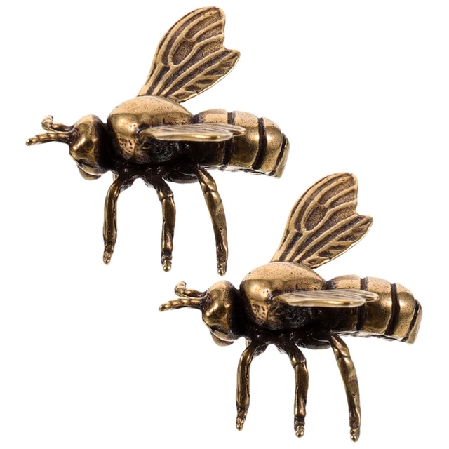 2 pz statue di api vintage ottone ape mini figure di animali artigianato