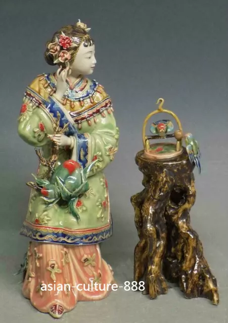 Chinese Wucai Porcelain Pottery Ceramic Classical beauty Women Belle Girl Statue