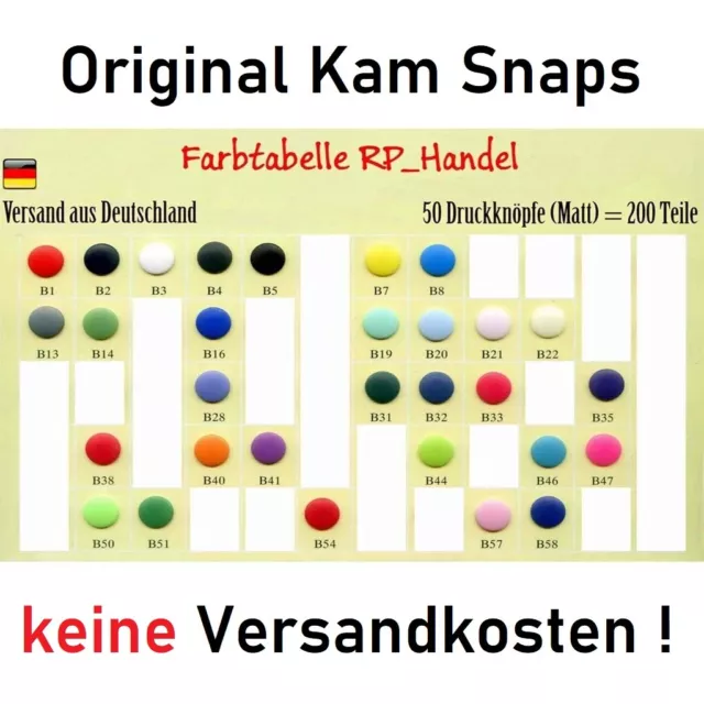 Druckknöpfe Original Kam Snaps 10 25 50 MATT T5 = 12,5mm plastik Nähfrei, Prym *