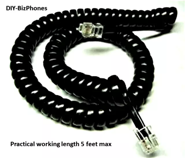 5-Pack Lot Black Handset Cord Landline Phone Generic Receiver Curly Glossy 9Ft