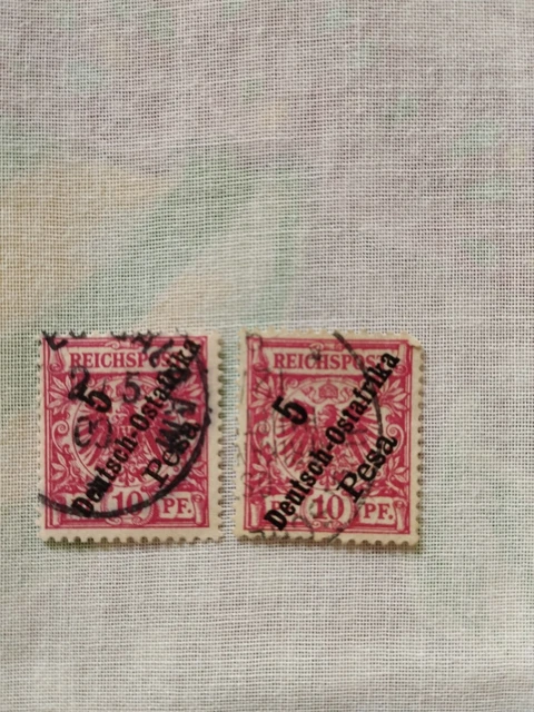 2 Briefmarken DOA 8d, 8b, 10 Pfennig, Stempel 5 Deutsch-Ostafrika Pesa