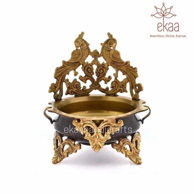 Brass Parrot Urli Traditional Bowl For Home Entrance Centre Table Decor
