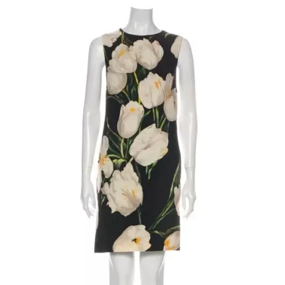 New Dolce & Gabbana Tulip Print Fitted Wool Dress Size IT42/US6 3