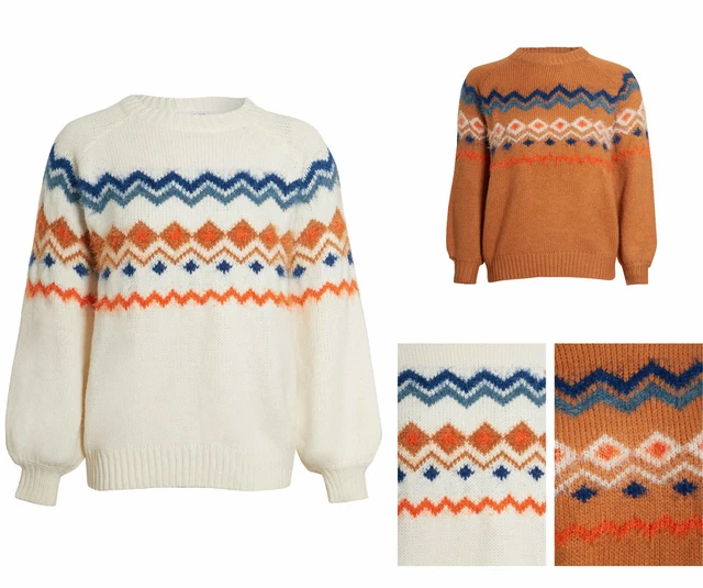 Girls Christmas Jumper Winter Aztec Chunky Knitted Crew Sweater Childs Pullover