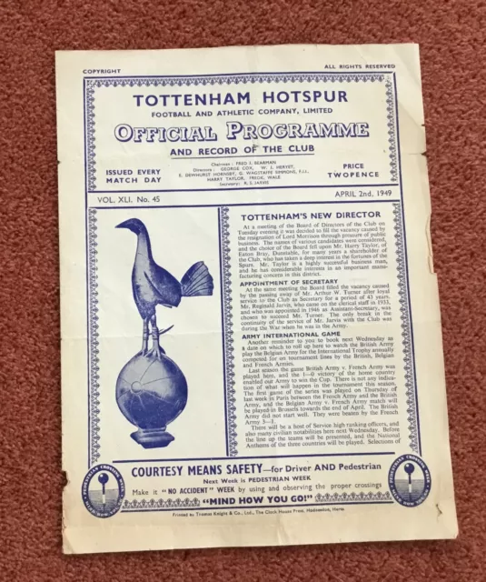 Tottenham Hotspur v Southampton football programme, divn2, 1949