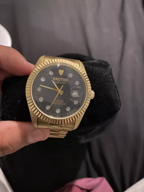 CROTON MENS AUTOMATIC Diamond Gold Stainless Steel Watch 220.00 PicClick