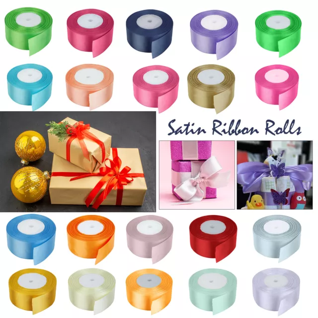 Full Roll 25m Satin Ribbon Double Sided Rolls Christmas Craft Decor