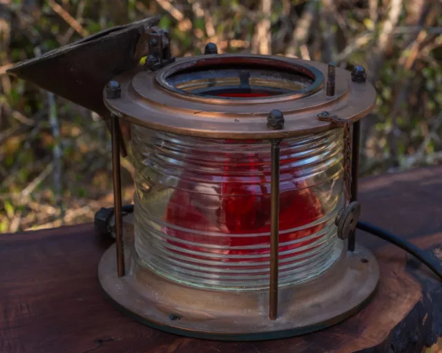 Large Vintage Marine Signal Light with Fresnel Lens 3