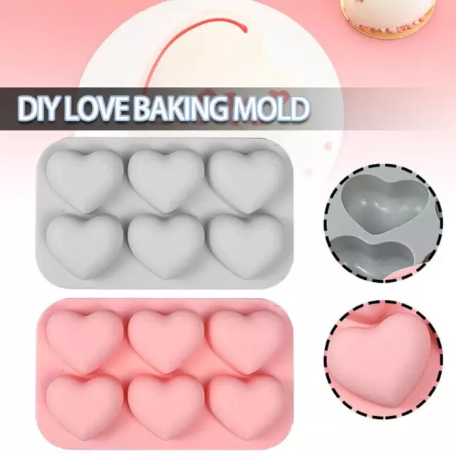6 Cavity Silicone 3D Heart Shape Cake Mold Fondant Chocolate Mould Baking N GX