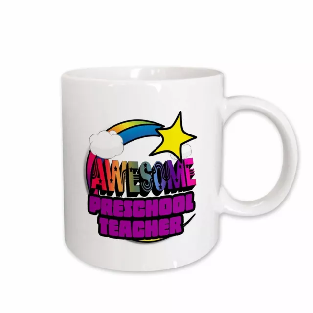 3dRose Shooting Star Rainbow Awesome Preschool Teacher Mug