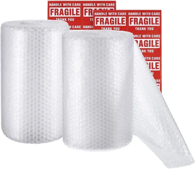 Bubble Cushioning Wrap Padding Roll 12" Wide Perf 3/16 36ftx2 Incl Free Stickers