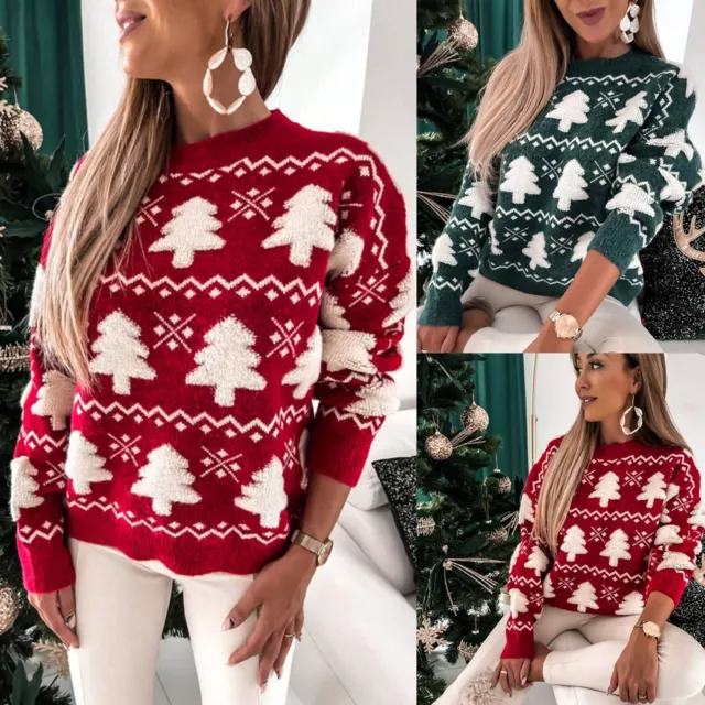 Girls Heel Sandal Womens Christmas Snowflake Knitted Sweater Long Sleeve Crew