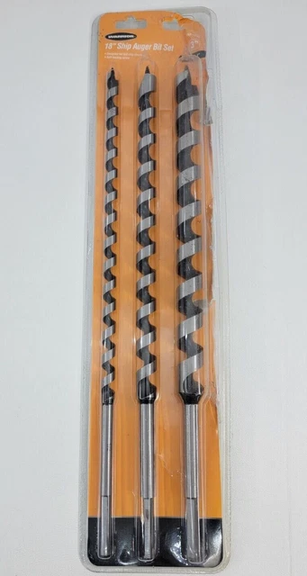 WARRIOR 18" Ship Auger Bit Set 3 PIECE 1/2” 3/4” 1” Self Feeding Screw New
