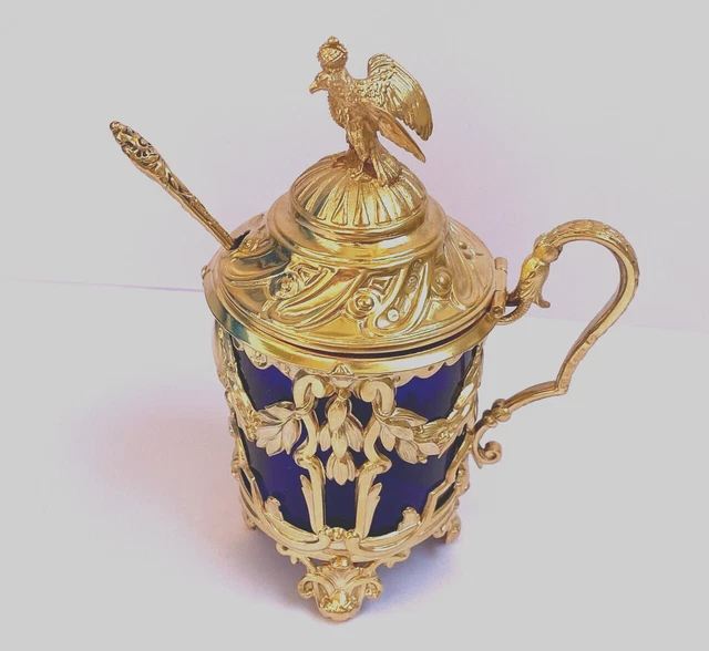 Ant. Imperial Russian Faberge Blue Turquoise Cobalt blue Mustard Cup 88 Silver