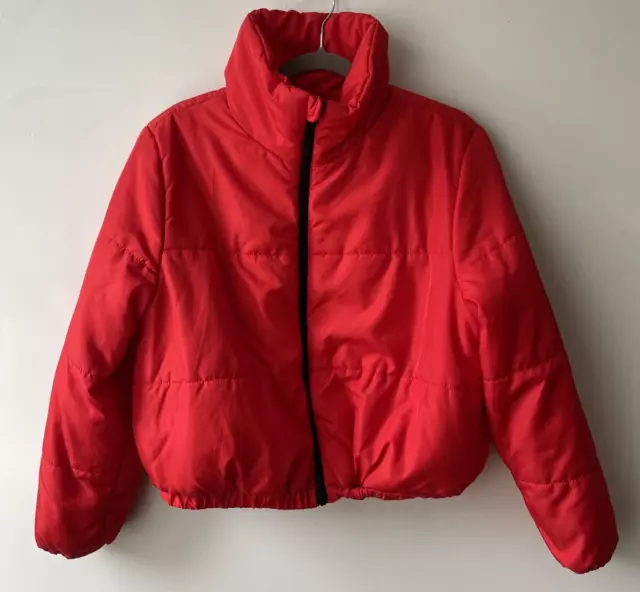 Wild Fable Cropped Puffer Jacket Coat Red Women's Full Zip Pockets Size S