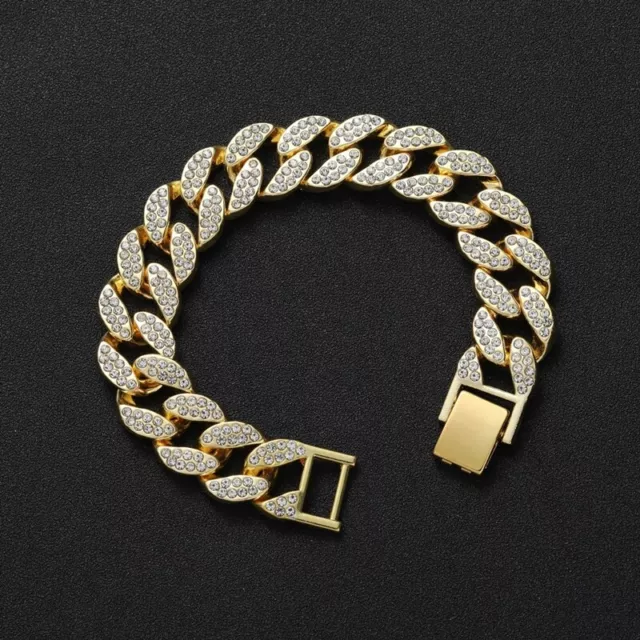 Men's Gold Bracelet Cuban Chain Miami Link Curb Gold Plated Diamond Iced Bling