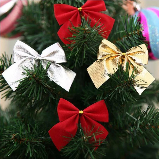 Xmas tree New Year Bowknot 12pcs Christmas Decoration Ornaments Hanging Decor