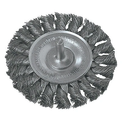 Standard Twist Knot Wire Wheel, 3 in D X 3/8 in W, .0118 Steel Wire, 1/4 in Stem