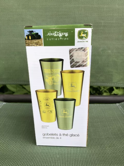 ALUMINUM TUMBLERS john deere fan accessories cups. Set of 4 Tractor.  NEW IN BOX