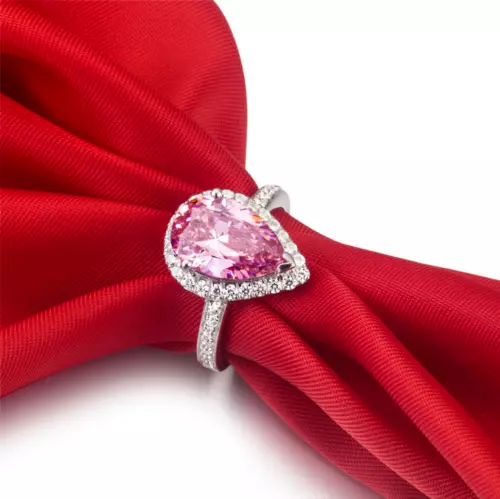2 Ct Pear Cut Lab-Created Pink Sapphire Diamond Halo Ring 14K White Gold Plated