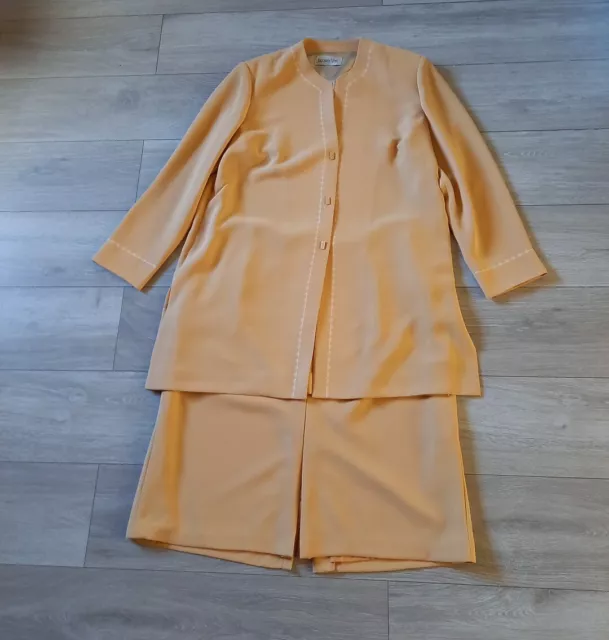 Jacques Vert Beige Skirt & Jacket Suit 80's Vintage Wedding Embroidered UK16/18